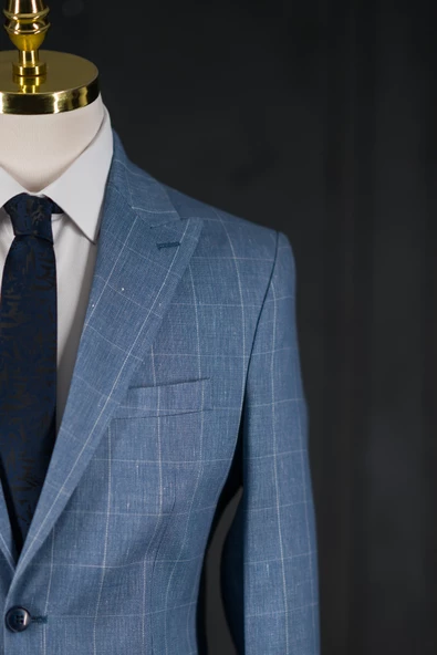 Sir Regular Fit Torba Cep Ekoseli Çift Yırtmaç Yarım Astarlı Erkek Tek Ceket - 3