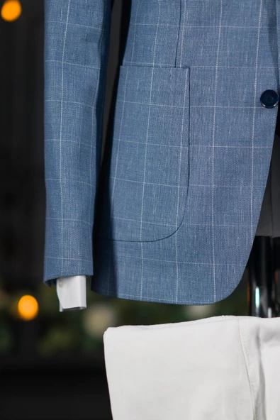 Sir Regular Fit Torba Cep Ekoseli Çift Yırtmaç Yarım Astarlı Erkek Tek Ceket - 5