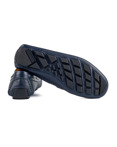 Ancrya Lacivert Hakiki Deri Erkek Loafer Ayakkabı - Resim 3