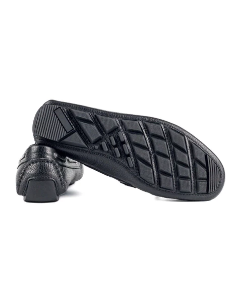 Ancrya Siyah Hakiki Deri Deri Erkek Loafer Ayakkabı - Resim 3