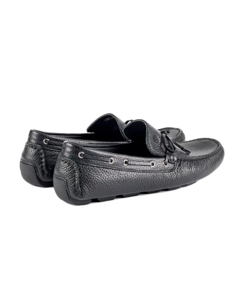 Ancrya Siyah Hakiki Deri Deri Erkek Loafer Ayakkabı - Resim 4