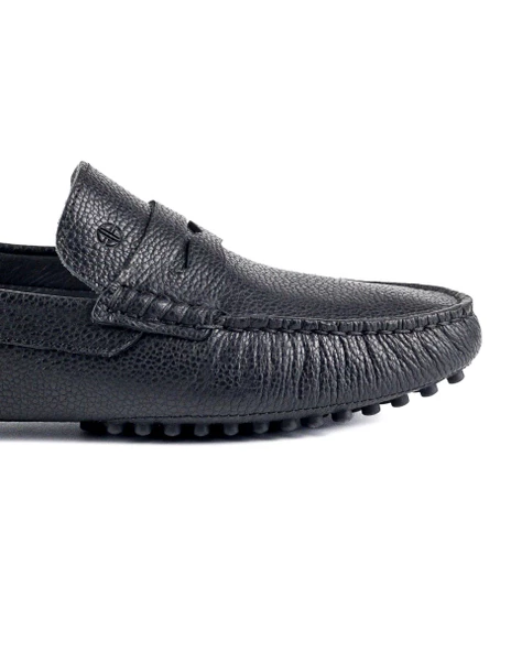 Sardes Siyah Hakiki Deri Erkek Loafer Ayakkabı - Resim 5