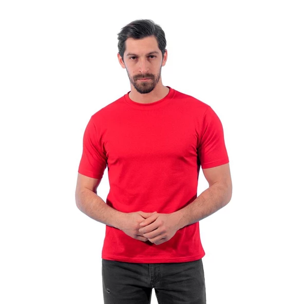 Sıfır Yaka Tişört, Kırmızı -112E801- Bisiklet Yaka Tshirt