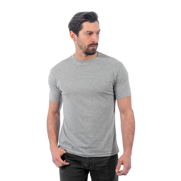 Sıfır Yaka Tişört, Gri -112E630- Bisiklet Yaka Tshirt, T-shirt