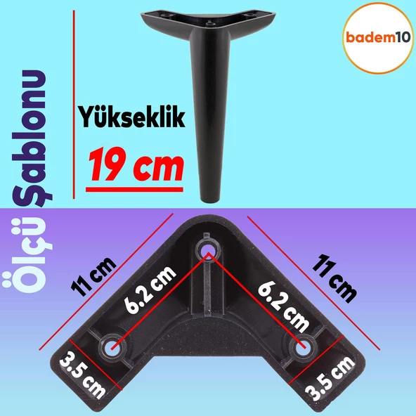 Piko Mobilya Ayağı 12'li Set Robot Süpürge Için Koltuk Kanepe Destek 19 Cm Siyah Ayakları - Resim 4