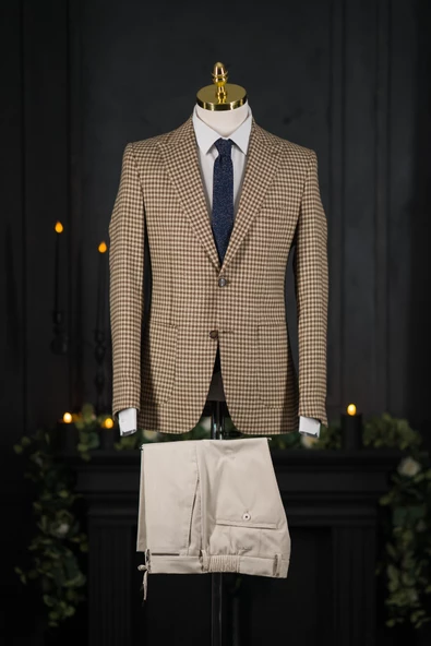 Sir Regular Fit Torba Cep Ekoseli Çift Yırtmaç Yarım Astarlı Erkek Tek Ceket