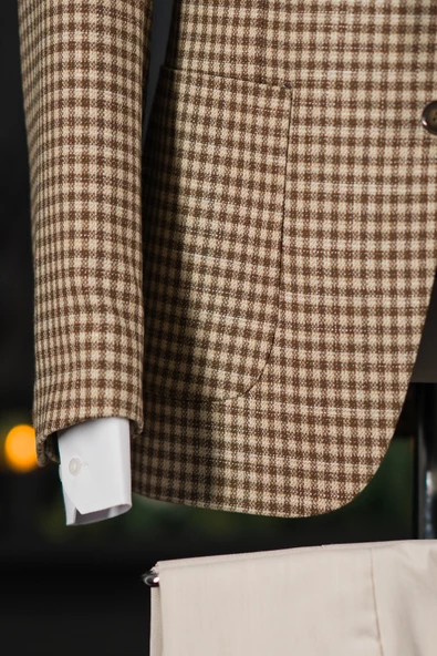 Sir Regular Fit Torba Cep Ekoseli Çift Yırtmaç Yarım Astarlı Erkek Tek Ceket - 5