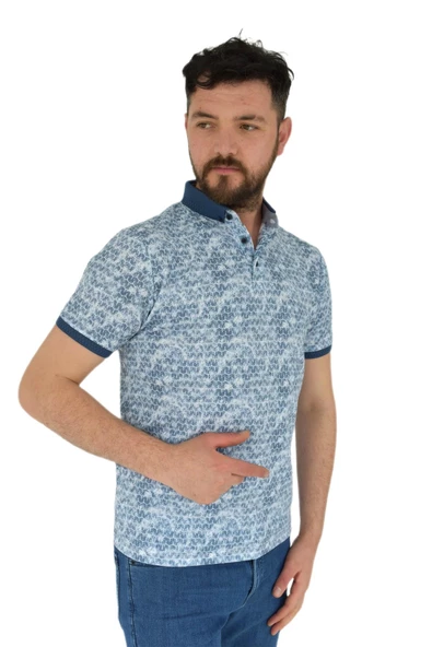 Erkek Polo Yaka Dijital Baskılı Tişört Waffle 2372 BGL-ST02797 - Resim 5