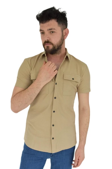 Erkek Polo Yaka Cepli Dügmeli Tişört Waffle 2362 BGL-ST02798 - Resim 4