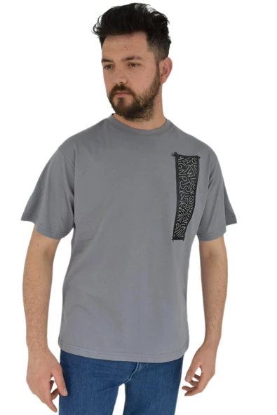 Erkek Baskılı Oversize Tişört 2380 BGL-ST02803 - Resim 4