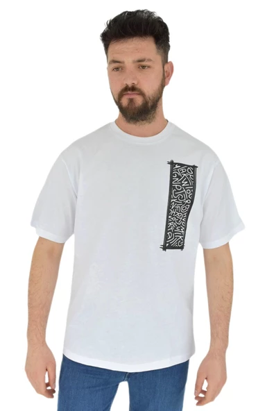 Erkek Baskılı Oversize Tişört 2380 BGL-ST02803 - Resim 3