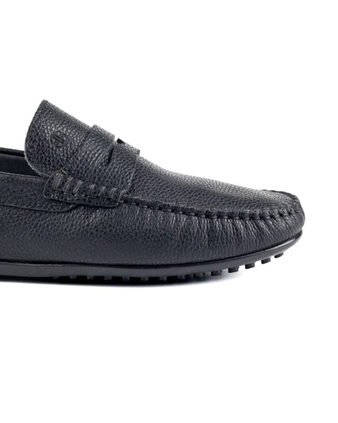 Edessa Siyah Hakiki Deri Erkek Loafer Ayakkabı - Resim 5