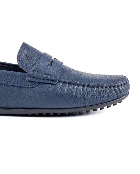 Edessa Lacivert Hakiki Deri Erkek Loafer Ayakkabı - 5