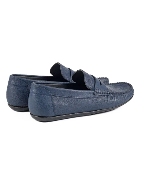 Edessa Lacivert Hakiki Deri Erkek Loafer Ayakkabı - 4