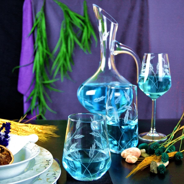 Decocia Kazaan 37 Parça 12 Kişilik  Bardak Çeyiz Seti Bosna Karaflı Sürgün Desenli - Resim 2