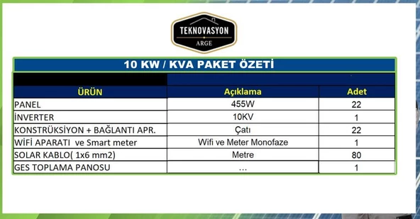 ON GRİD 10 kW kVA  Trifaze Solar Güneş Paneli Paket Sistemi - 12