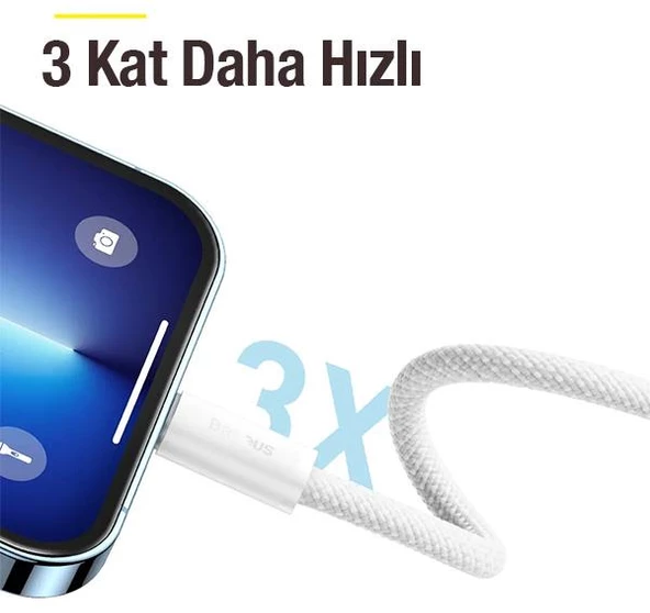 Baseus 1 Metre 2.4A Ultra Hızlı iPhone Lightning Şarj ve Data Kablosu, Kopmaz Halat Kablo, 3x Hızlı - 4