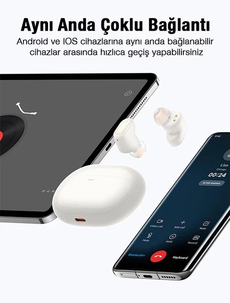 Baseus 800mAh Bataryalı Çift Telefon Bağlantılı Mikrofonlu Bluetooth Kulaklık, Gürültü Engellemeli Kulaklık - 2