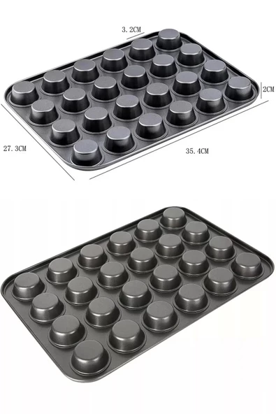 2'li Muffin Kalıbı 24'lü Mini Cupcake Fırın Kapsülü Kek Browni Kekstra Kurabiye Kalıbı Baking Pan - 4