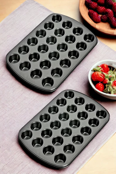 2'li Muffin Kalıbı 24'lü Mini Cupcake Fırın Kapsülü Kek Browni Kekstra Kurabiye Kalıbı Baking Pan - 2