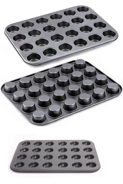 2'li Muffin Kalıbı 24'lü Mini Cupcake Fırın Kapsülü Kek Browni Kekstra Kurabiye Kalıbı Baking Pan - 3