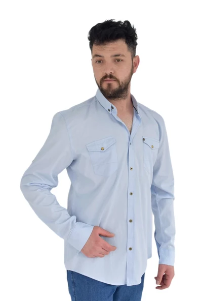 Erkek Büyük Beden Spor Gömlek Silim Fit 9716 BGL-ST02730 - Resim 4