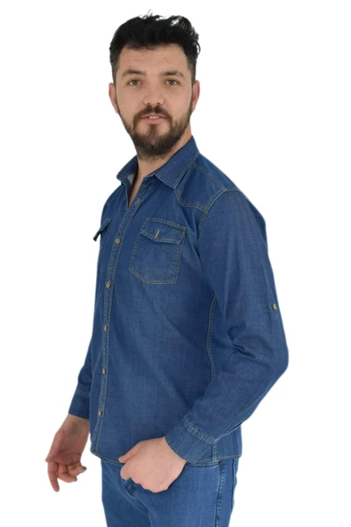 Erkek Kot Çift Cepli Gömlek Silim Fit BGL-ST02756 - Resim 3