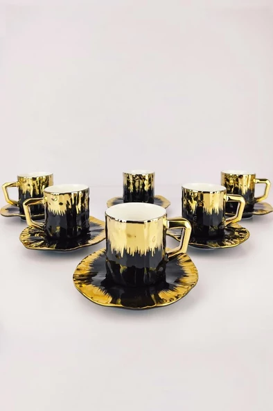 Digithome Kosova Porselen 6’lı Kahve Fincan Takımı Siyah Gold - KGP-095 C320.049 - Resim 2