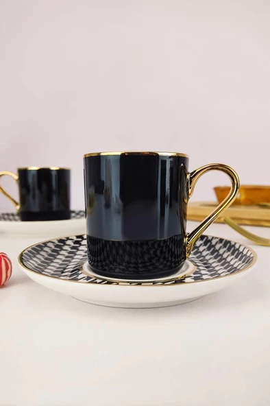 Digithome Kosova Porselen 6’lı Kahve Fincan Takımı Siyah Beyaz - KGP-093 C320.049 - Resim 3