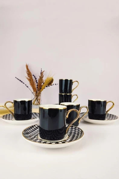 Digithome Kosova Porselen 6’lı Kahve Fincan Takımı Siyah Beyaz - KGP-093 C320.049 ürün görseli