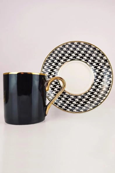 Digithome Kosova Porselen 6’lı Kahve Fincan Takımı Siyah Beyaz - KGP-093 C320.049 - Resim 4