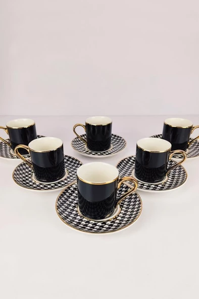 Digithome Kosova Porselen 6’lı Kahve Fincan Takımı Siyah Beyaz - KGP-093 C320.049 - Resim 2