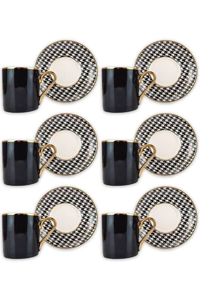 Digithome Kosova Porselen 6’lı Kahve Fincan Takımı Siyah Beyaz - KGP-093 C320.049 - Resim 5