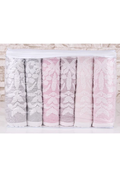 %100 Pamuk Jakarlı 6'lı Havlu Seti - 3