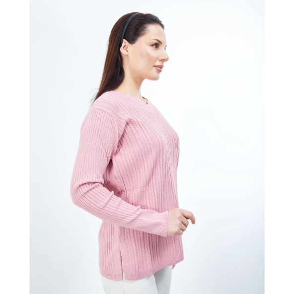 Kadın  Pudra Triko V Yaka Kışlık  Anne Esnek Kazak - 4