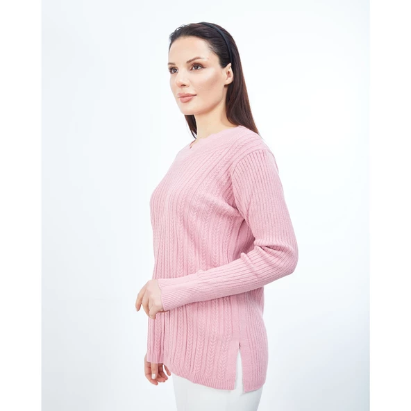 Kadın  Pudra Triko V Yaka Kışlık  Anne Esnek Kazak - 2