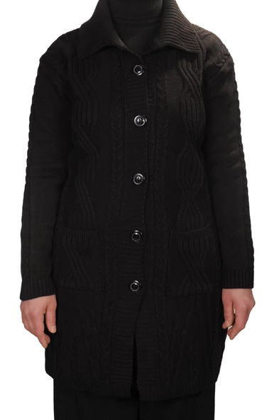 Kadın Siyah Düğmeli Hırka - 2