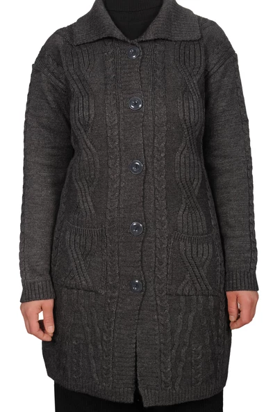 Kadın Siyah Düğmeli Hırka - 11