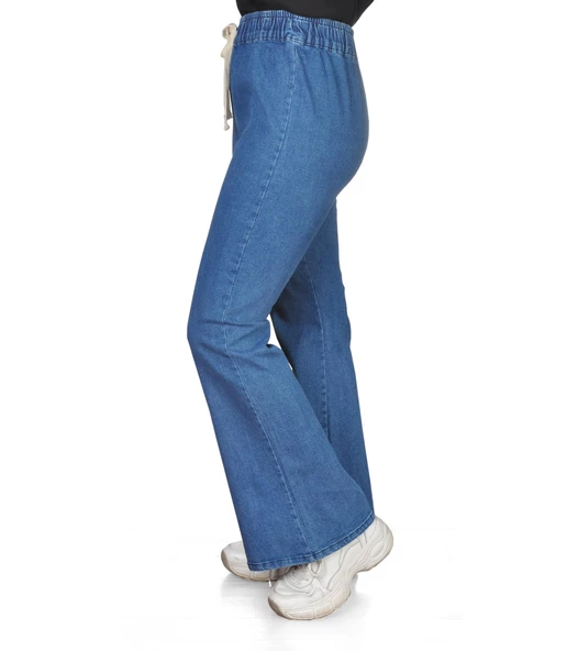 Kadın Beli Lastikli İspanyol Likralı Mavi Kot Pantolon Fresh&Moda - 2