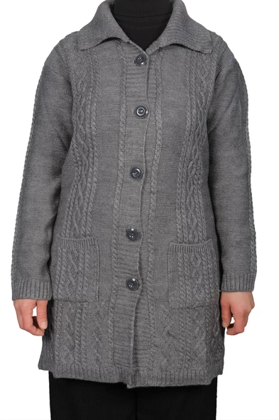 Kadın Gri Düğmeli Hırka - 2