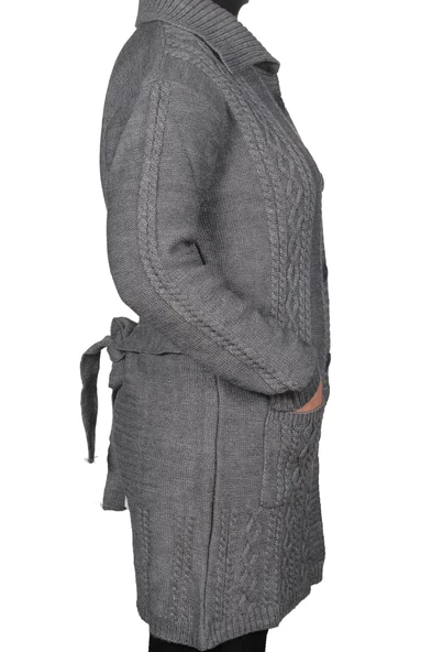 Kadın Gri Düğmeli Hırka - 3