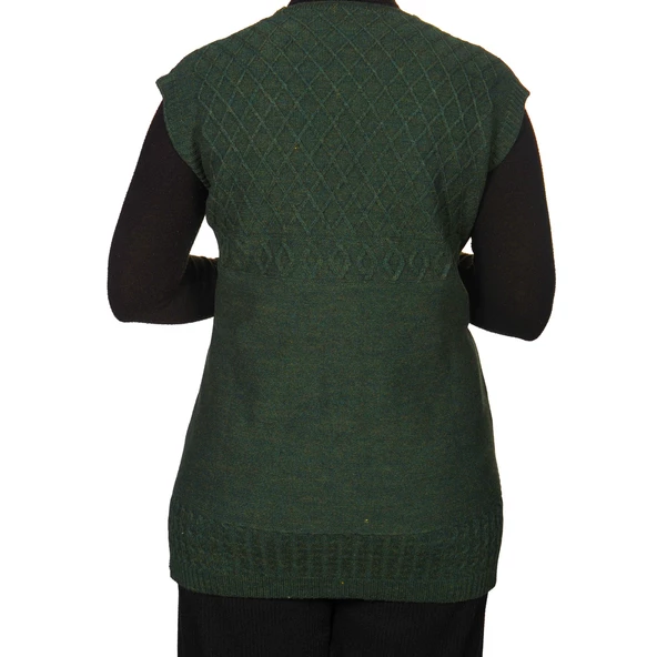 Kadın Hakı Yeşil Düğmeli Yelek - 4