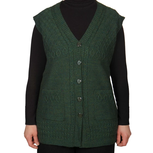 Kadın Hakı Yeşil Düğmeli Yelek - 2