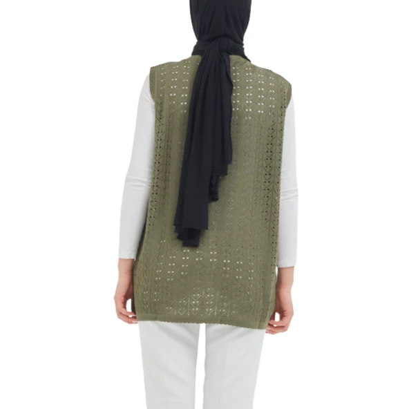 Düğmeli Haki Merserize Yelek - 3