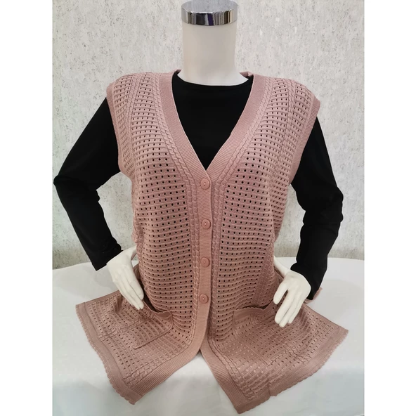 Kadın Pudra Pembesi Merserize Yelek - 2