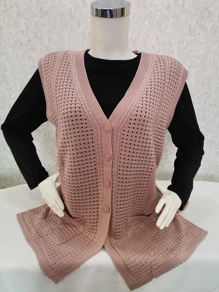 Kadın Pudra Pembesi Merserize Yelek - 6