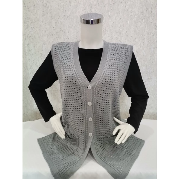 Kadın Gri Merserize Yelek - 3