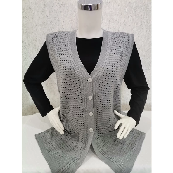 Kadın Gri Merserize Yelek - 2