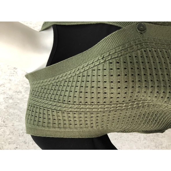 Kadın Haki Yeşil Merserize Yelek - 4