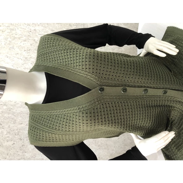 Kadın Haki Yeşil Merserize Yelek - 3